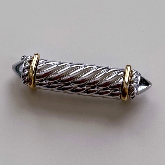 Silver and Gold Tone Bar Brooch - Classic 90s - Picture 2 of 6